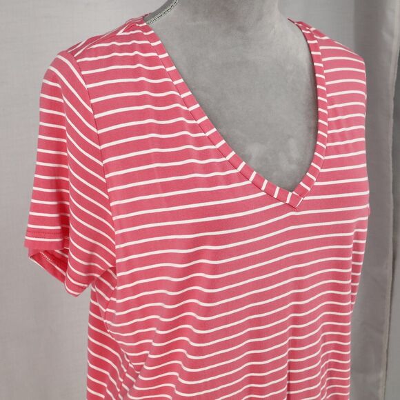 Joules Dress Womens 10 Pink White Stripe Cotton Stretch Knit Blouson V-neck - Picture 6 of 14